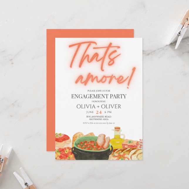 Minimalist that’s amore engagement invitation (Front/Back In Situ)