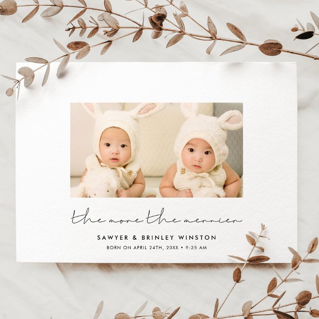 Minimalist The more the merrier twins photo Announcement (Creator Uploaded)