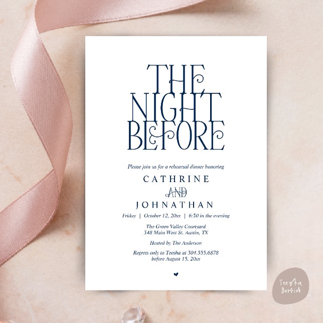 Minimalist "The Night Before" Rehearsal Dinner Invitation (Modern Minimalist "The Night Before" Garden Rehearsal Dinner Invitation Card in Navy Blue)