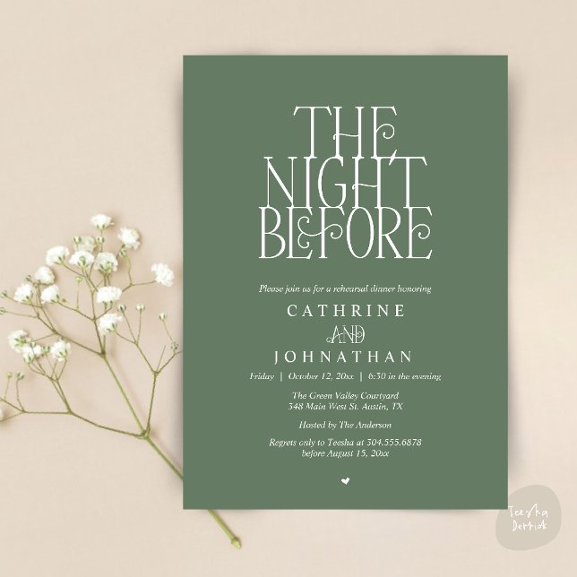 Minimalist "The Night Before" Rehearsal Dinner Invitation (Modern Minimalist "The Night Before" Garden Rehearsal Dinner Invitation Card in Sage Green)