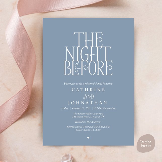 Minimalist "The Night Before" Rehearsal Dinner Invitation (Modern Minimalist "The Night Before" Garden Rehearsal Dinner Invitation Card in Dusty Blue)