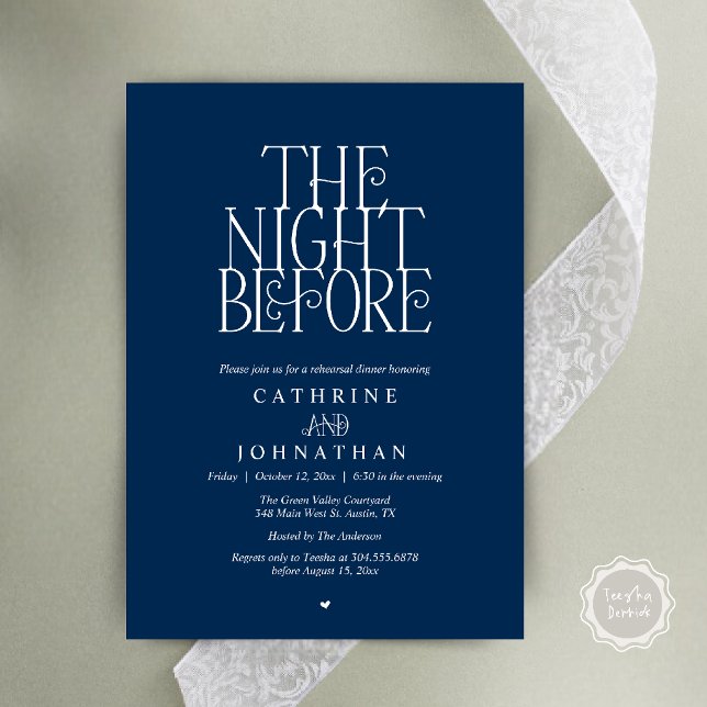 Minimalist "The Night Before" Rehearsal Dinner Invitation (Modern Minimalist "The Night Before" Garden Rehearsal Dinner Invitation Card in Navy Blue)