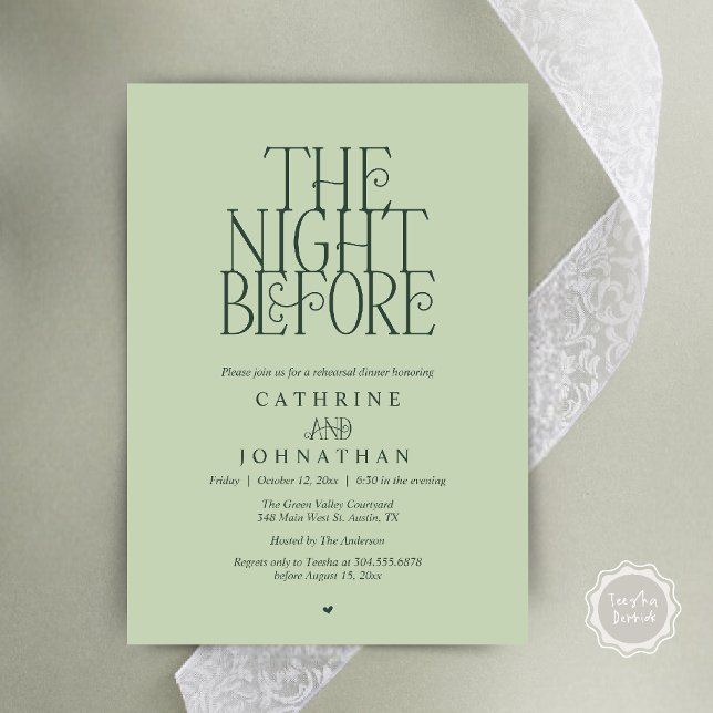 Minimalist "The Night Before" Rehearsal Dinner Invitation (Modern Minimalist "The Night Before" Garden Rehearsal Dinner Invitation Card in Eucalyptus Sage)