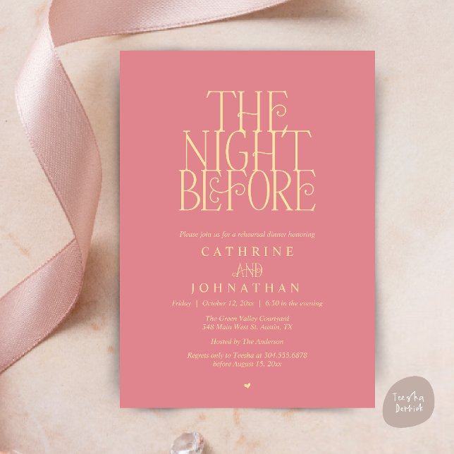 Minimalist "The Night Before" Rehearsal Dinner Invitation (Modern Minimalist "The Night Before" Garden Rehearsal Dinner Invitation Card in Dusty Rose Gold)