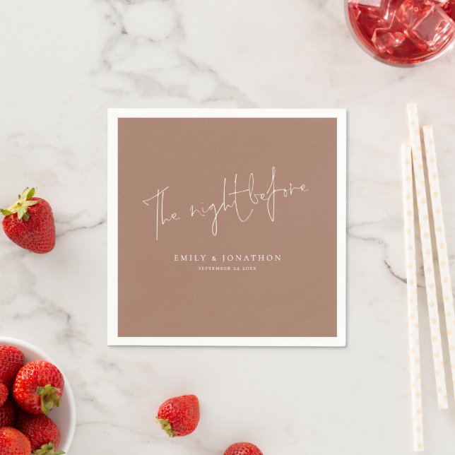 Minimalist The Night Before Script Soft Brown Napkin (Insitu)