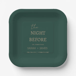 Minimalist The Night Before Wedding Emerald Green Paper Plate