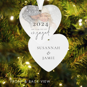 Minimalist The Year We Got Engaged Photo Overlay Ornament