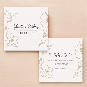 Minimalist Therapist Botanical Blush Black  Square Business Card