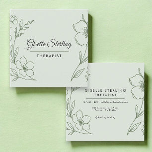 Minimalist Therapist Botanical Sage Green Square Business Card