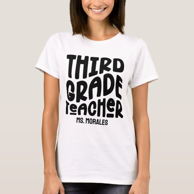 Minimalist Third Grade Teacher Text Design T-Shirt (Front)