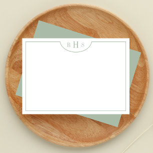 Minimalist Three Monogram One Border   Sage Green Card