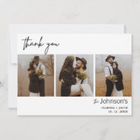Minimalist Three Photo Wedding Thank You Card