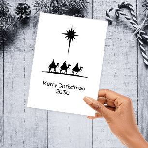 Minimalist Three Wise Men Star Church Christmas Tri-Fold Holiday Card