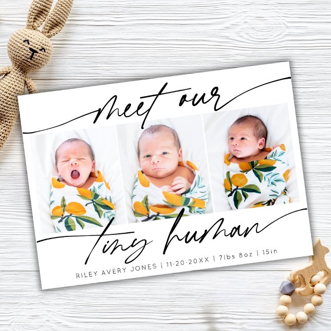 Minimalist Tiny Human Newborn Baby 3 Photo Collage Card (Creator Uploaded)