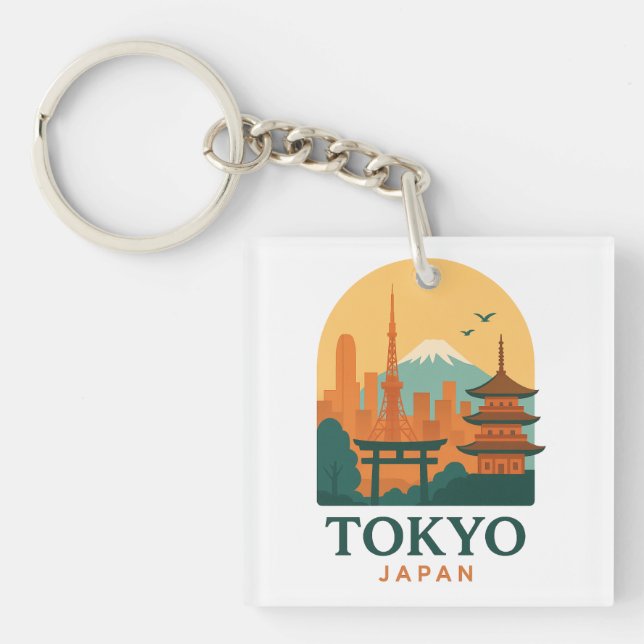 Minimalist Tokyo Japan Travel | Modern  Key Ring (Front)