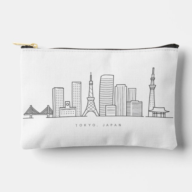 Minimalist Tokyo Skyline Illustration Accessory Pouch (Front)