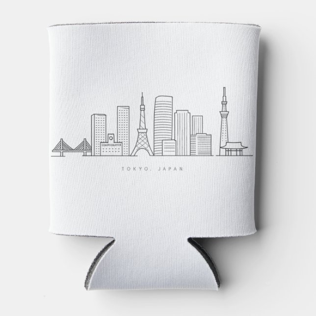 Minimalist Tokyo Skyline Illustration Can Cooler (Front)
