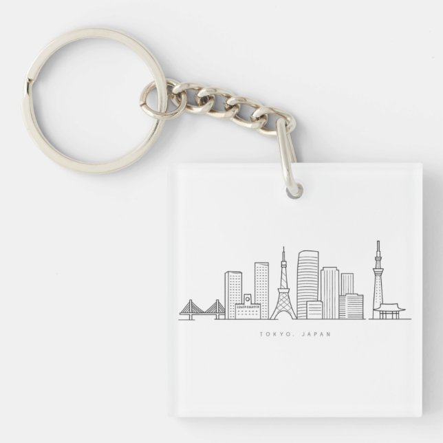 Minimalist Tokyo Skyline Illustration Key Ring (Front)