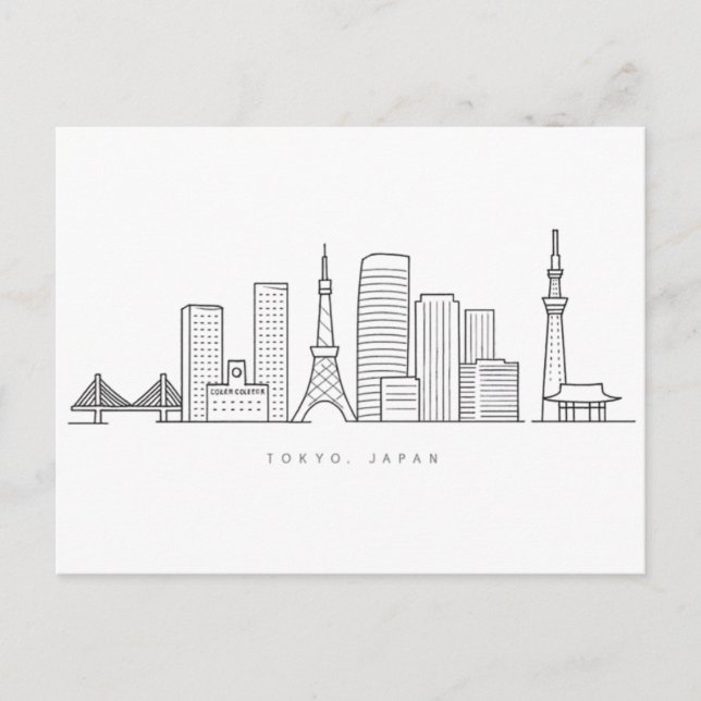 Minimalist Tokyo Skyline Illustration Postcard (Front)