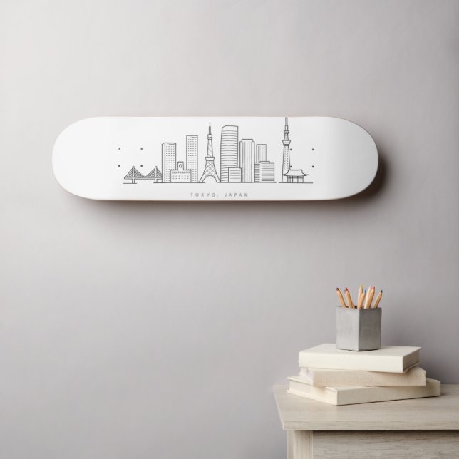 Minimalist Tokyo Skyline Illustration Skateboard (Wall Art (Horz))
