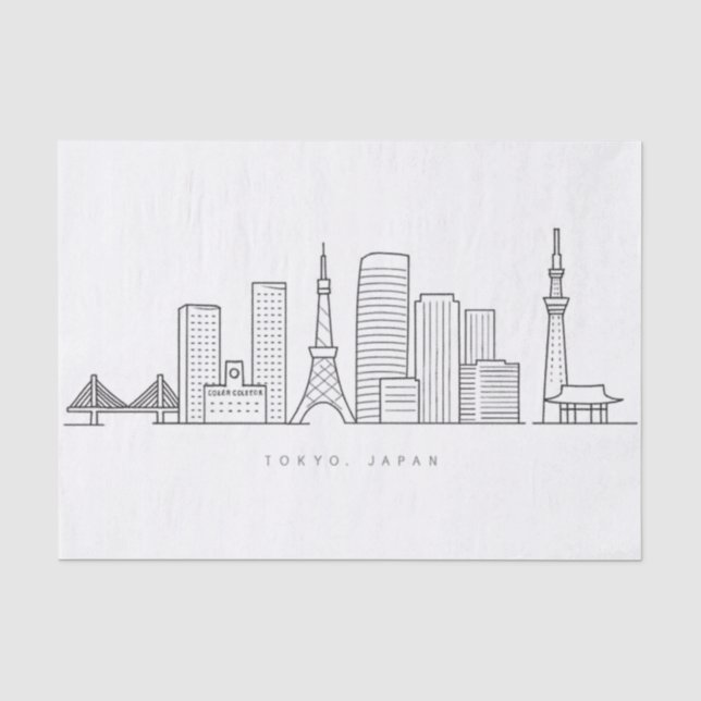 Minimalist Tokyo Skyline Illustration Tissue Paper (Front)