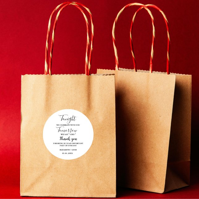 Minimalist Tonight we celebrate wedding rehearsal  Classic Round Sticker (Creator Uploaded)