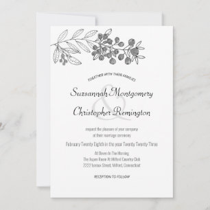 Minimalist Top Border Berry Leaf Wedding  Invitation