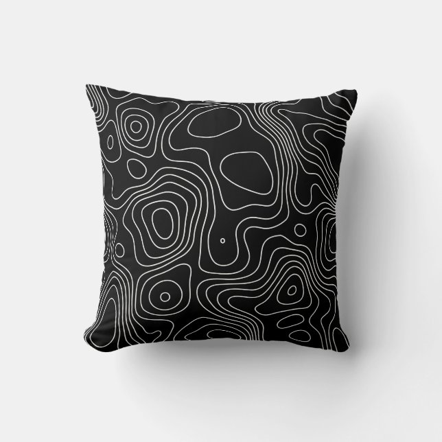 Minimalist Topographic Contour Lines Throw Cushion (Front)