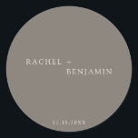 Minimalist Traditional Simple Taupe Ivory wedding Classic Round Sticker<br><div class="desc">Simple, minimalist taupe ivory wedding sticker or label.</div>