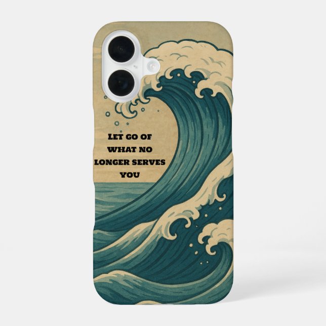 Minimalist Tranquil Ocean Wave 'Let Go' iPhone 16 Case (Back)
