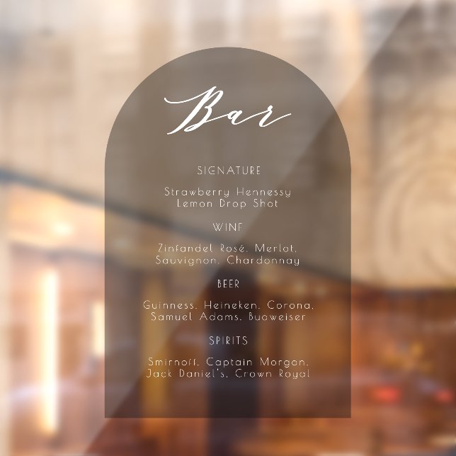 Minimalist Transparent Arch Black Wedding Bar Menu (Sheet 2)