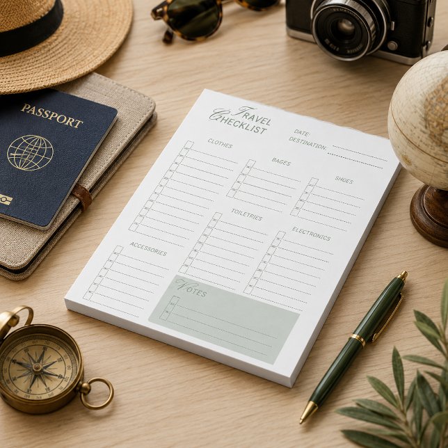 Minimalist Travel Checklist Green Aesthetic Notepad (Creator Uploaded)