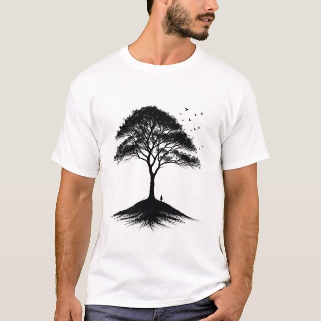 Minimalist Tree and Birds T-Shirt | (Front)