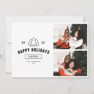 Minimalist Tree Happy Holidays Couple Multi Photo  Holiday Card