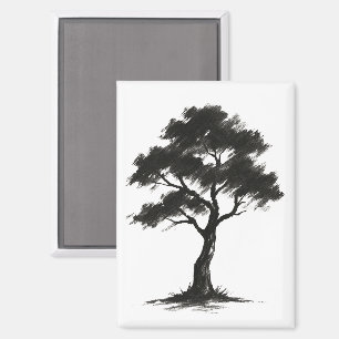 Minimalist Tree – Ink Brush Nature Illustration on Magnet
