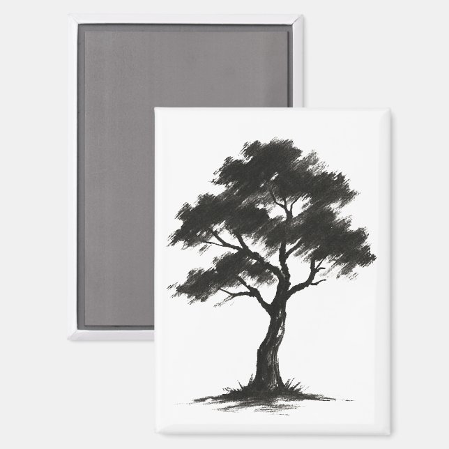 Minimalist Tree – Ink Brush Nature Illustration on Magnet (Front/Back)