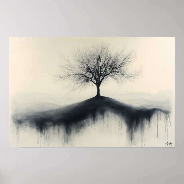 Minimalist Tree on Hill with Dripping Shadows Poster (Front)