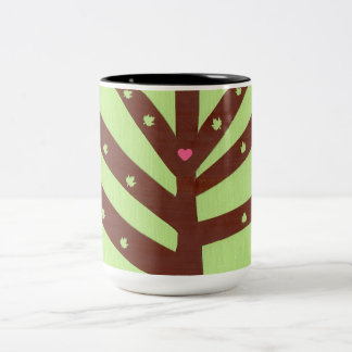 Minimalist Tree with Pink Heart and Leaves Two-Tone Coffee Mug