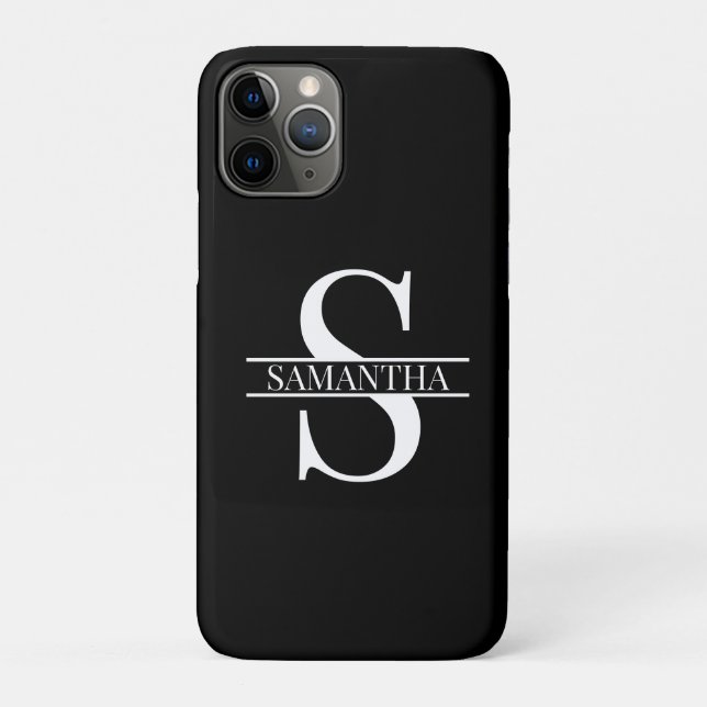 Minimalist Trendy Black and White Monogram Name Case-Mate iPhone Case (Back)