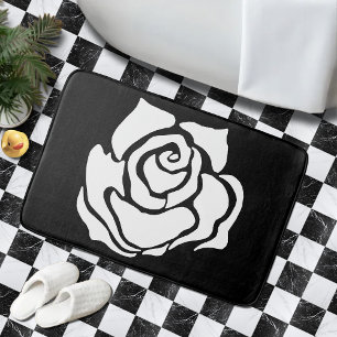 Minimalist Tribal Rose Black Abstract White Floral Bath Mat
