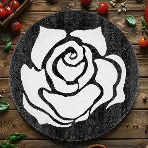 Minimalist Tribal Rose Black Abstract White Floral Cutting Board