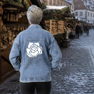 Minimalist Tribal Rose Black Abstract White Floral Denim Jacket