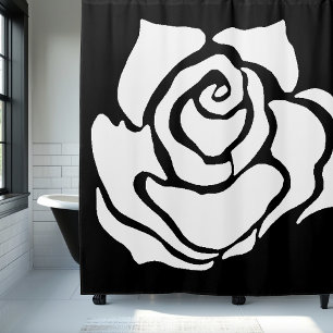 Minimalist Tribal Rose Black Abstract White Floral Shower Curtain