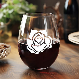 Minimalist Tribal Rose Black Abstract White Floral Stemless Wine Glass