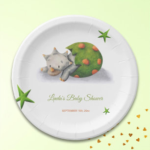Minimalist Triceratops Dinosaur Baby Shower Paper Plate