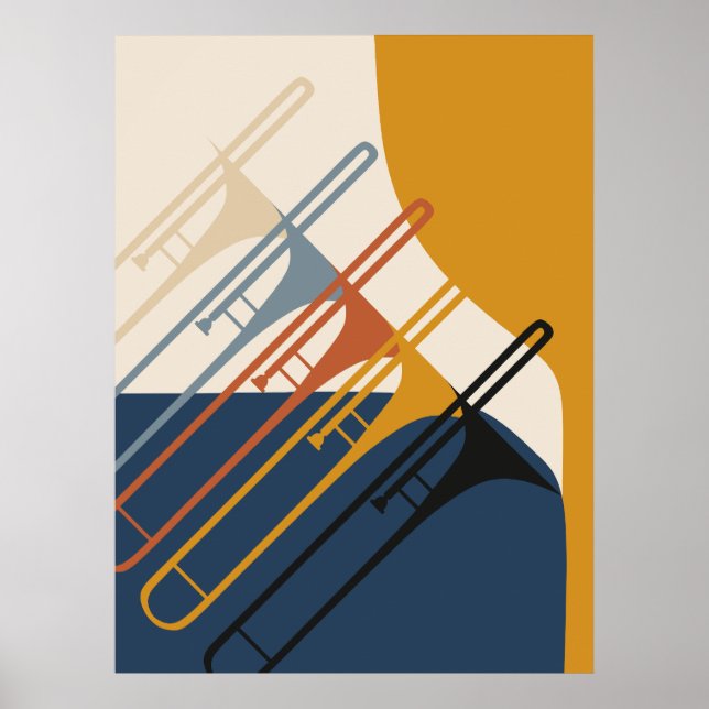Minimalist Trombone Harmony | Mid-Century Modern  Poster (Front)