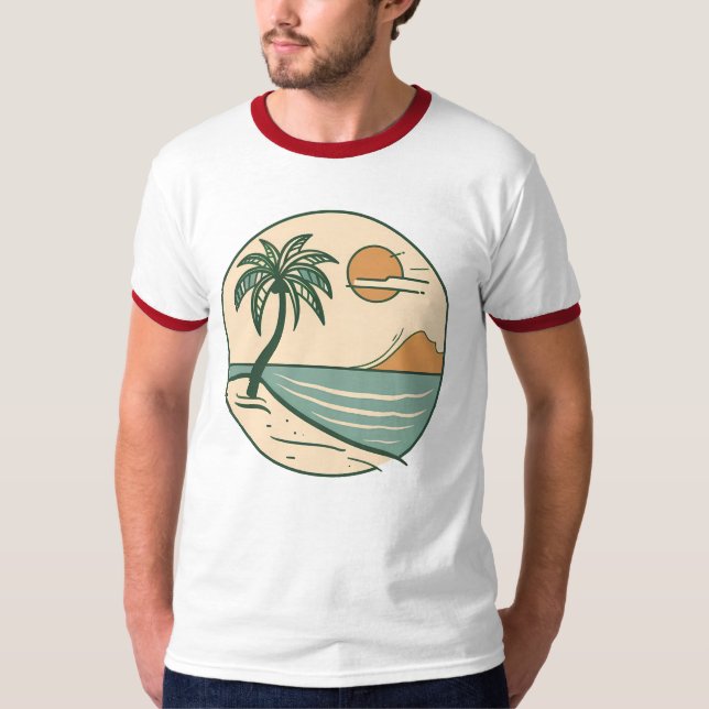 Minimalist Tropical Beach Scene Graphic T-Shirt (Front)