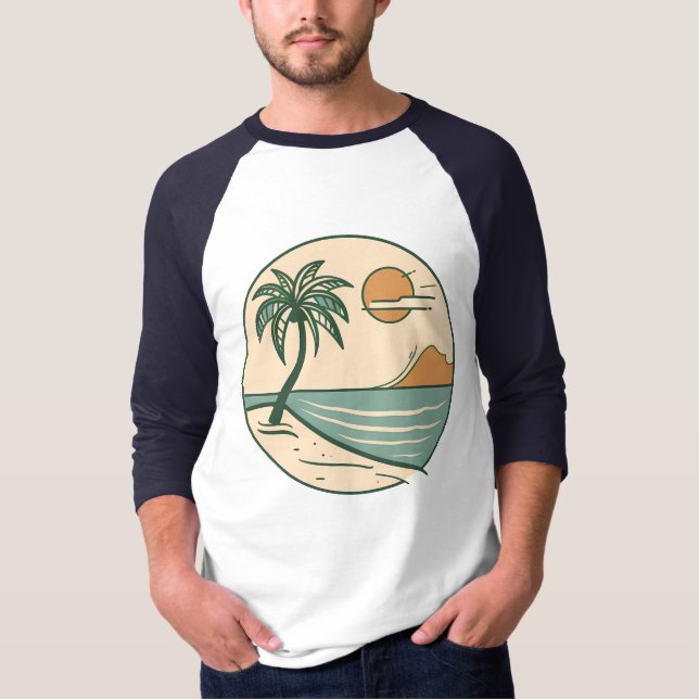 Minimalist Tropical Beach Scene Graphic T-Shirt (Front)