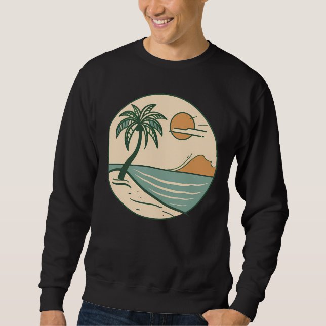 Minimalist Tropical Beach Scene Graphic T-Shirt Sweatshirt (Front)