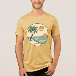 Minimalist Tropical Beach Scene Graphic T-Shirt Tri-Blend Shirt